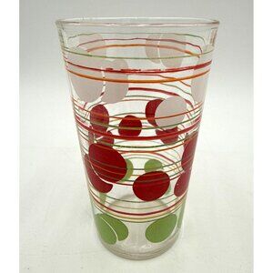 Vintage One Tri Tone Dots Horizontal Lines Anchor Hocking Juice Glass 4.75" Tall